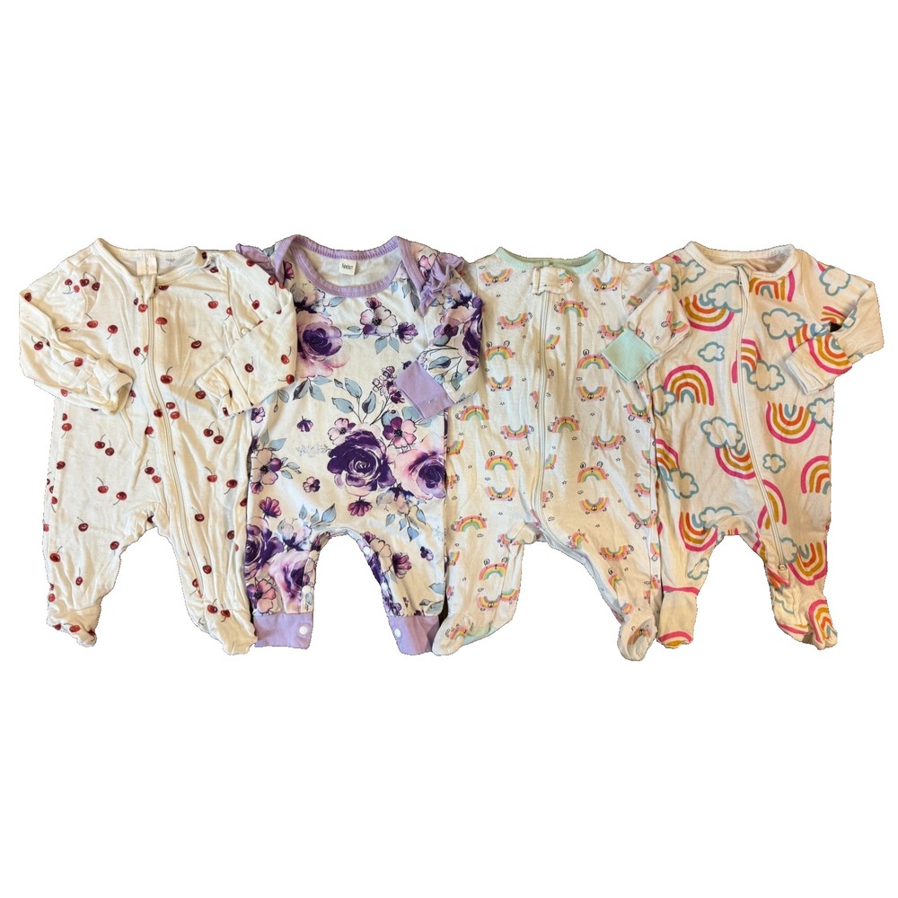Baby Girl Newborn Sleepers Clothes Bundle Sleep N Plays Rompers Purple Flowers